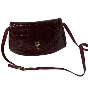 Della Novita Vintage Burgundy Patent Leather Handbag Shoulder Purse Bag